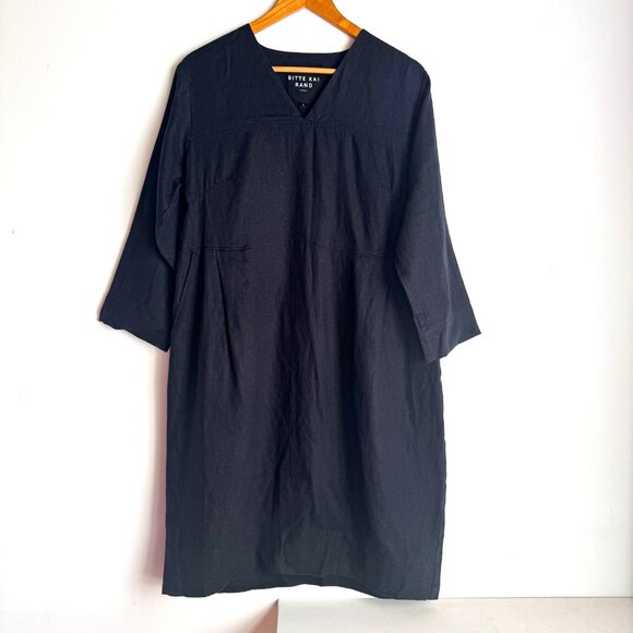 Bitte Kai Rand Linen Lagenlook Black 3/4 Sleeve Dress L - Picture 1 of 6